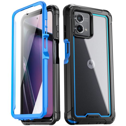 Poetic Guardian Case for Motorola Moto G Stylus 5G 2023 [Not Fit 4G Version]- XT2315,[20 FT Mil-Grade Drop Tested],Full-Body Hybrid Shockproof Bumper Cover with Built-in Screen Protector,Blue/Clear