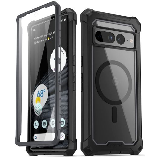 Poetic Guardian MagPro Case Compatible with Pixel 7 Pro,[Compatible with MagSafe], Built-in Screen Protector Work with Fingerprint ID, Full Body Hybrid Shockproof Protective Rugged Case, Black/Clear