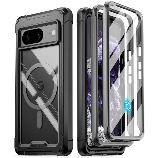 Poetic Guardian MagPro Case Compatible with Pixel 8 5G 6.2 inch, [Compatible with MagSafe], Full Body Hybrid Shockproof Bumper Cover Case with Built-in Screen Protector, Black/Clear