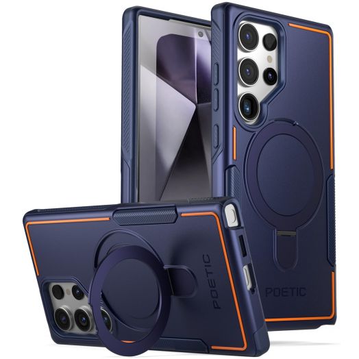 Poetic Neon Case for Galaxy S24 Ultra 6.8", [Magnetic Ring Stand] Dual Layer Rugged Slim Shockproof Protective Cover, NavyBlue