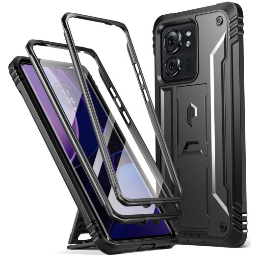 Poetic Revolution Case for Motorola Moto Edge 6.6" 2023[Not for 2022 Version],[20FT Mil-Grade Drop Tested], Full-Body Shockproof Protective Cover with Kickstand and Built-in-Screen Protector, Black
