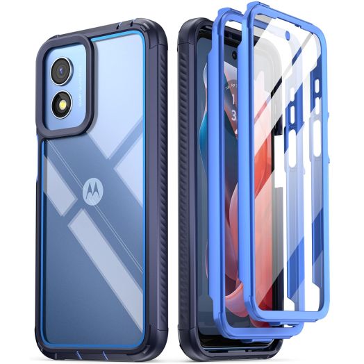Poetic Guardian Case for Motorola Moto G Play 4G (2024), [20 FT Mil-Grade Drop Tested], Full-Body Hybrid Shockproof Cover with Built-in Screen Protector, Blue/Clear