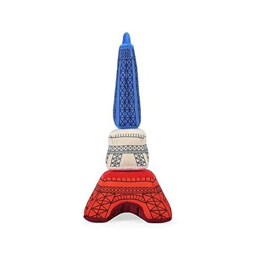 P.L.A.Y. Cute Plush Dog Toys - Totally Touristy, Landmark Themed Durable Squeaker Chew Toy, Great for Puppies & Small, Medium, Large Dogs - Machine Washable, Recycled Materials (Eiffel Tower, Medium)