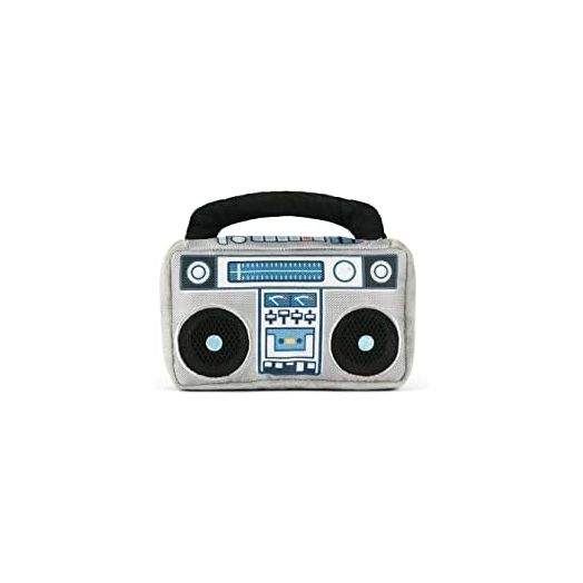 P.L.A.Y. Cute Plush Dog Toys - 1980s Classics Themed Durable Squeaker 2-in-1 Chew Toy, Great for Puppies & Small, Medium, Large Dogs - Machine Washable, Recycled Materials (Boop Box Boombox & Casette)