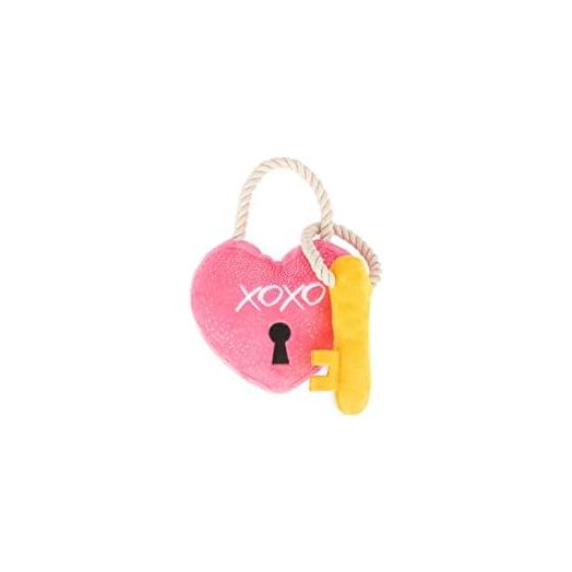 P.L.A.Y. Cute Plush Dog Toys - Love Bug Valentine's Day Themed Durable Squeaker Chew Toy, Great for Puppies & Small, Medium, Large Dogs - Machine Washable, Recycled Materials (Love You a Lock Heart)