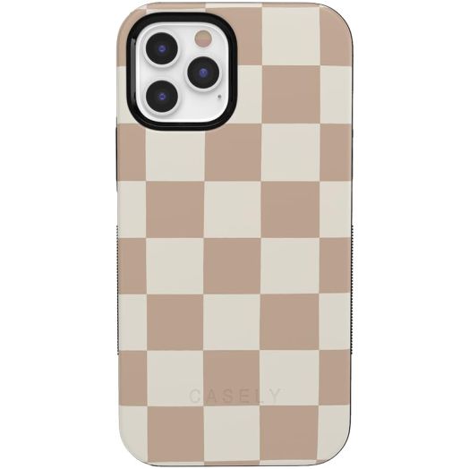 Casely iPhone 12/12 Pro Case | Fit Check | Neutral Checkerboard Checkered | Compatible with MagSafe