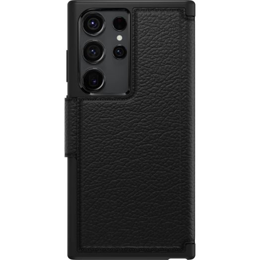 OtterBox Galaxy S23 Ultra Strada Series Case - SHADOW (Black), card holder, genuine leather, pocket-friendly, folio case