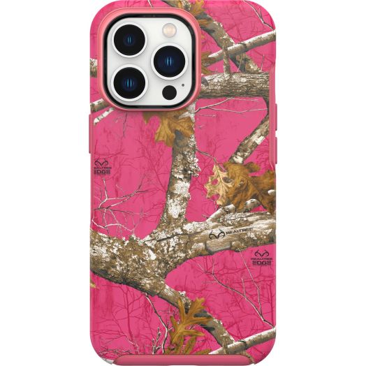 OtterBox iPhone 13 Pro (ONLY) Symmetry Series+ Case - REALTREE FLAMINGO PINK (Camo) (GEN 2), ultra-sleek, snaps to MagSafe, raised edges protect camera & screen