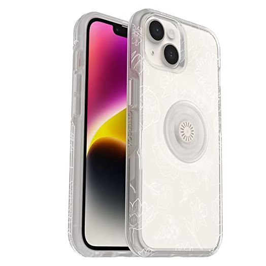 OtterBox iPhone 14 & iPhone 13 Otter + Pop Symmetry Series Clear Case - FLOWER OF MONTH (Clear), integrated PopSockets PopGrip, slim, pocket-friendly, raised edges protect camera & screen