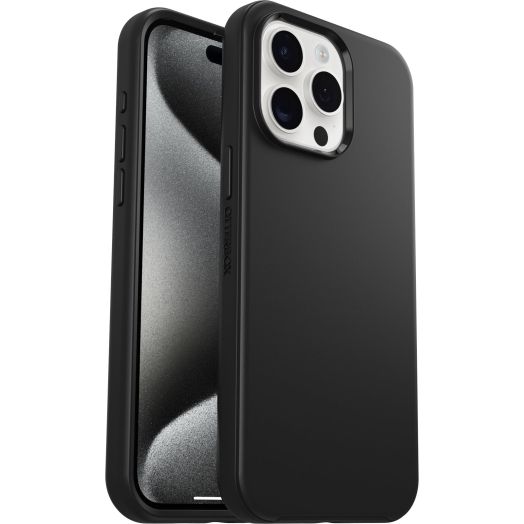 OtterBox iPhone 15 Pro MAX (Only) Symmetry Series Case - BLACK, ultra-sleek, wireless charging compatible, raised edges protect camera & screen (ships in polybag, ideal for business customers)
