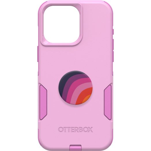 Bundle: OtterBox iPhone 15 Pro MAX (Only) Commuter Series Case - (RUN WILDFLOWER) + PopSockets PopGrip - (PLUM STRIPE), slim & tough, pocket-friendly, with port protection, PopGrip included