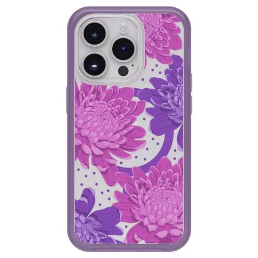 OtterBox iPhone 14 Pro Symmetry Series Clear Case - Papercut Flowers (Purple), Snaps to MagSafe, Ultra-Sleek, Raised Edges Protect Camera & Screen