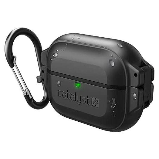 330ft Waterproof Total Protection Case for AirPods Pro, Secure Locking System, Full-Body Protective Rugged case for AirPods Pro, Shockproof, Carabiner by Catalyst - Stealth Black