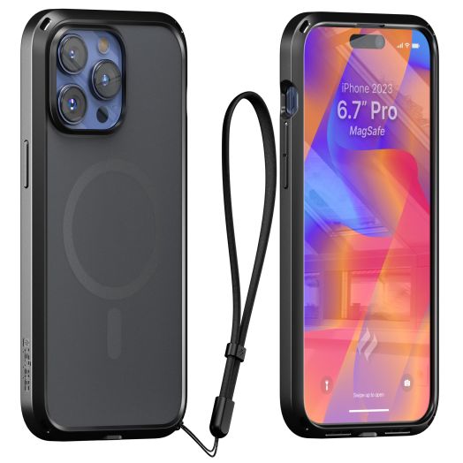 Catalyst Influence Case for iPhone 15 Pro Max, Wireless Charging Compatible, Drop Proof, Anti Fingerprint, Raised Edges, Anti Scratches, 30% Louder Audio, Lanyard Included - Stealth Black