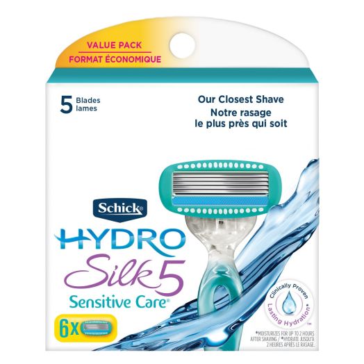Schick Hydro Silk 5 Sensitive Care Women's Razor Blade Refills, 6 Count