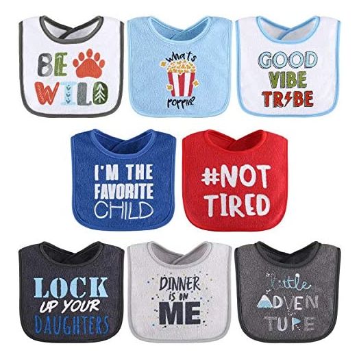 The Peanutshell Terry Bib Set for Baby Boys, 8 Pack Set for Feeding, Teething, Drooling