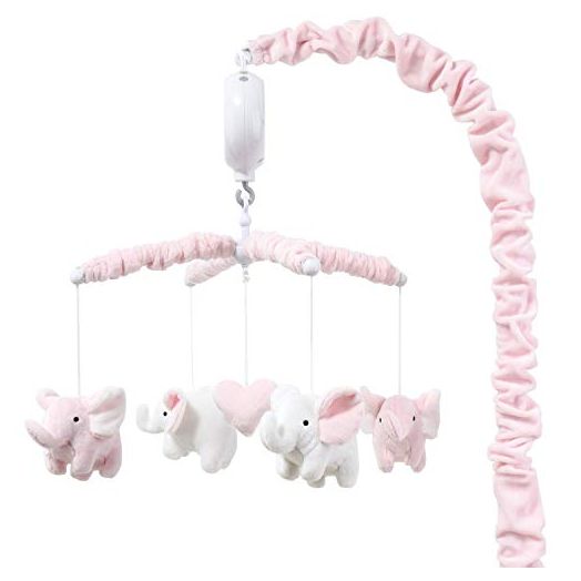 The Peanutshell Pink Elephant Musical Crib Mobile for Baby Girls | Digital Music Box with 12 lullabies
