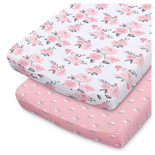 The Peanutshell Pink Floral Changing Pad Cover Set for Baby Girls | 2 Pack Set | Pink Roses & Ditsy Floral
