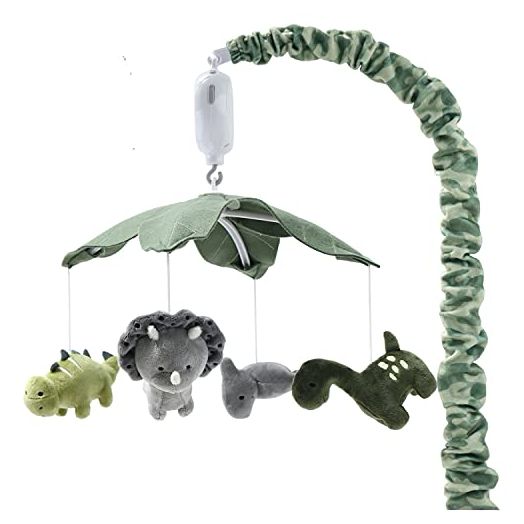 The Peanutshell Dinosaur Crib Mobile for Baby Boys or Girls | Digital Music Box with 12 lullabies | Green Camo & Dino