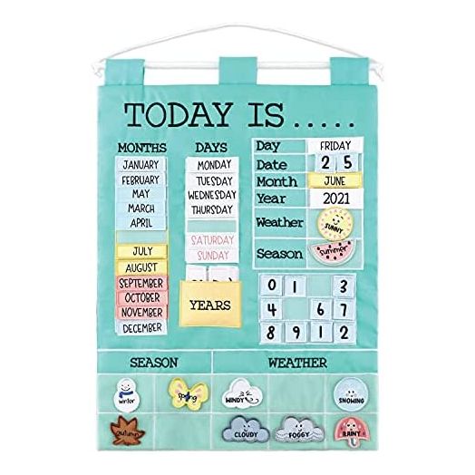 The Peanutshell Preschool Educational Wall Calendar - 53 Fabric Pieces for Months, Days, Years, Weather, & Seasons