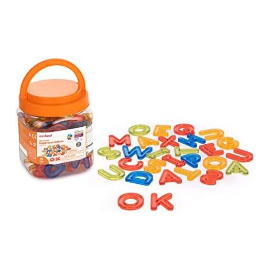 Miniland Translucent Uppercase Letters 76 pcs - Multicolor, Alphabet, Learn, School
