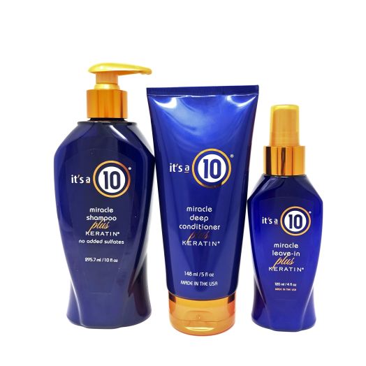 It's a 10 Miracle Humidity Resistant, Heat Protection Daily Shampoo, Deep Leave-in Conditioner with Keratin, Full Size Set - 3 Piece