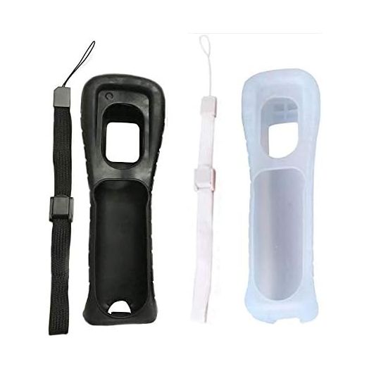 Silicone Skin Case Cover with Wrist Strap for Nintendo Wii Remote (White + Black)