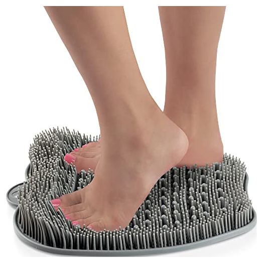 Foot Scrubber for Use in Shower - Foot Cleaner & Shower Foot Massager by Love Lori - Foot Care for Men & Women to Improve Circulation, Soothe Achy Feet & Reduce Pain - Non Slip w/ Suction Cups (Grey)