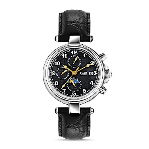 Stauer Noire Automatic Watch for Men – Vintage Style Black Watch – Genuine Crocodile-Embossed Leather Watch Bands – Stainless Steel Watch Case – Elegant Present for Men