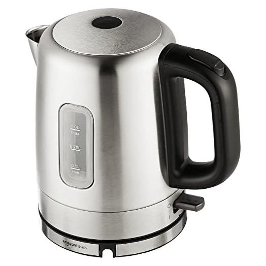 Amazon Basics Stainless Steel Portable Fast, Electric Hot Water Kettle for Tea and Coffee - 1 Liter, Gray/Black