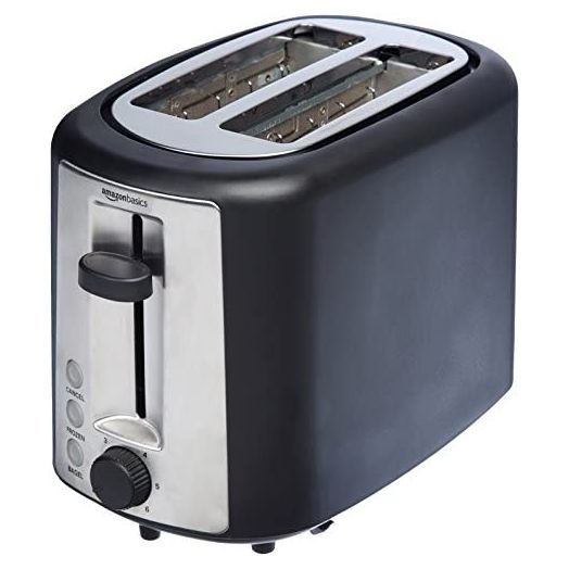 Amazon Basics 2 Slice, Extra-Wide Slot Toaster with 6 Shade Settings, Black