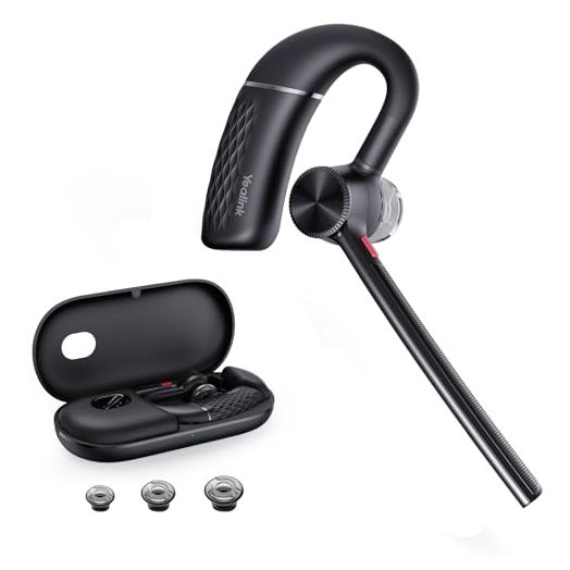 Yealink Bluetooth Headset, Wireless Bluetooth Earpiece with Four Noise Canceling Microphones, Handsfree, Mute Function, Connect to Cell Phone iPhone Android Driving Business Office