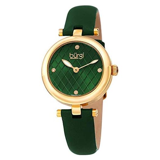 Burgi Women's BUR196 Diamond Accented Argyle Dial Watch - Comfortable Leather Strap - in a Gift Box