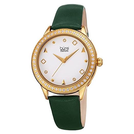 Burgi Crystal Filled Bezel Women's Watch - Unique Shapes and Diamond Hour Markers - Floating Enamel Dial - Round Analog Quartz - BUR221