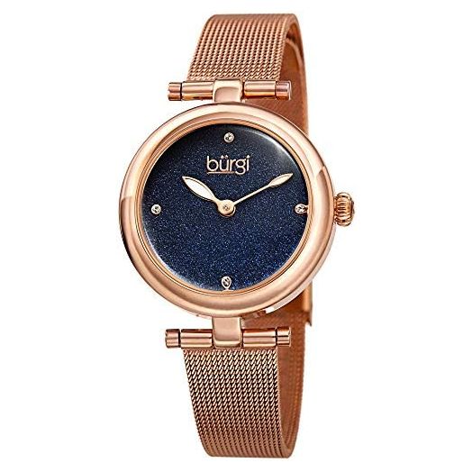 Burgi BUR231 Designer Women's Watch - Stainless Steel Mesh Strap – Swarovski Crystal Markers, Glitter Dial - Fashion Bracelet Wristwatch