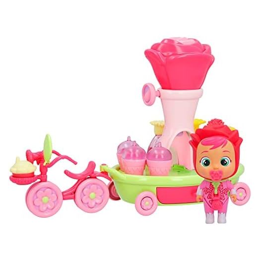 Cry Babies Magic Tears Happy Flowers - Rose's Bike Cart Playset | 17+ Accessories and Exclusive Rose Doll