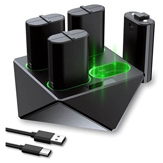 Rechargeable Battery Packs for Xbox One/Xbox 1 S/X/Elite/Xbox Series X|S Controller,Charger Station with 4pcs 1200 mAh Battery Accessory Kit and a Charging Cord