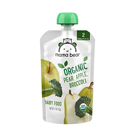 Amazon Brand - Mama Bear Organic Baby Food, Stage 2, Pear Apple Broccoli, 4 Ounce Pouch (Pack of 12)