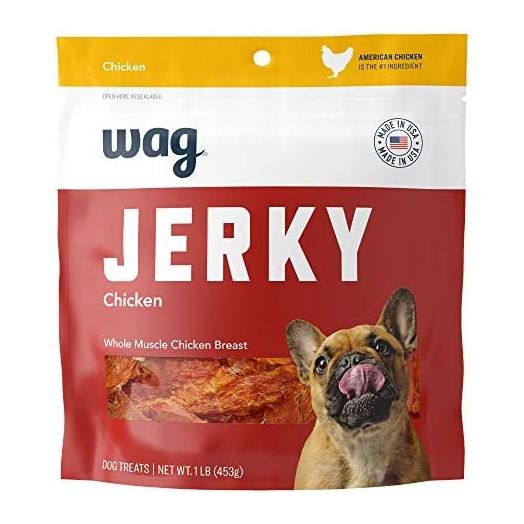 Amazon Brand – Wag Chewy Whole Muscle American Jerky Made in USA Dog Treats – Chicken (1 lb), Grain Free