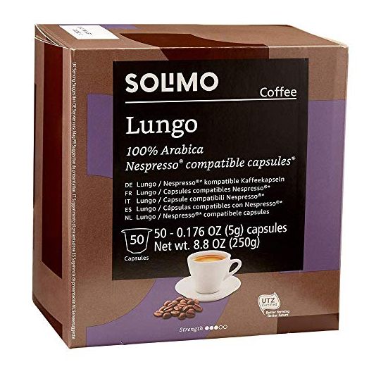 Amazon Brand - Solimo Lungo Capsules 50 CT, Compatible with Nespresso Original Brewers