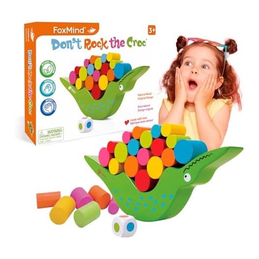Foxmind Games Don't Rock The Croc, Toddler Boy Girl Games, Kids Games 3-5, Multiplayer 3 Year Old Board Games for Family Fun