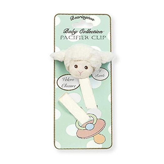 Bearington Baby Lamby Plush Lamb Pacifier Holder with Satin Leash and Clip
