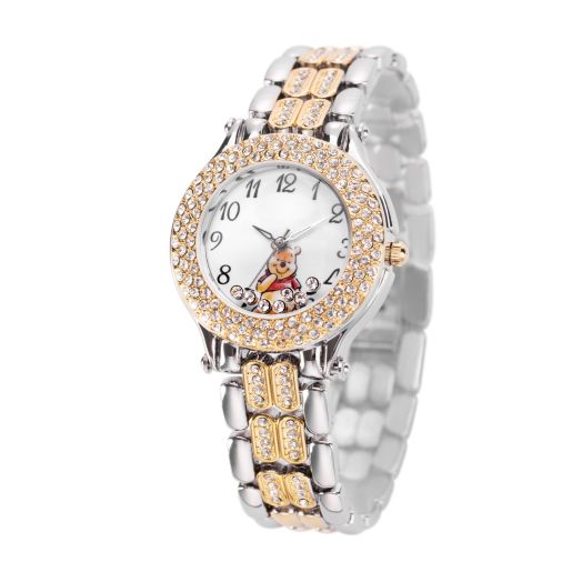 Disney Adult Round CZ Stone Analog Quartz Floating Stones Bracelet Watch