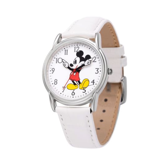 Disney Mickey Mouse Adult Classic Cardiff Articulating Hands Analog Quartz Leather Strap Watch