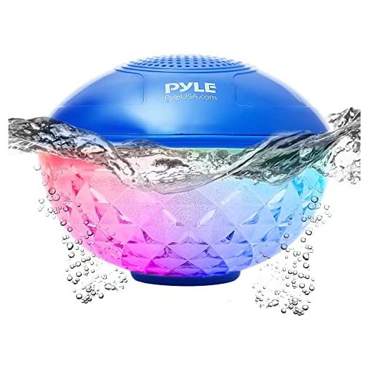 Portable Wireless Bluetooth Pool Speaker - IP68 Waterproof Outdoor Floating Pool Speaker with Lights, Surround Stereo Sound, Hands Free Phone Call - Home Shower, Pool, Beach, Travel (Blue)