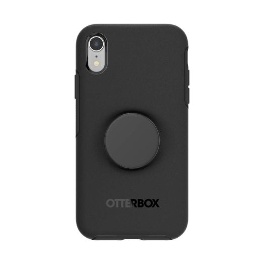 Otter + Pop for iPhone XR: OtterBox Symmetry Series Case with PopSockets Phone Grip and Phone Stand, PopGrip, Collapsible, Swappable Top, (Black and Aluminum Black)