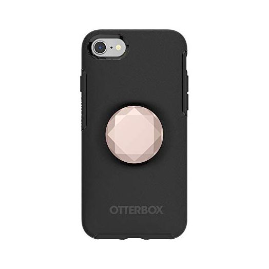 Otter + Pop for iPhone SE, 7 and 8: OtterBox Symmetry Series Case with PopSockets Swappable PopTop - (Black and Metallic Diamond Rose Gold)