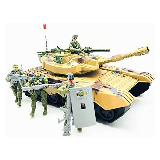 Fycooler Elite Desert Force Armored Military Tank Vehicle with 1/18 Scale Gunner Action Figure Soldier,2 Machine Guns,2 Utility Packs,2 Gunner Hatches for Kids Boys Indoor Outdoor Play Birthday Gift