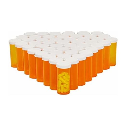 50 Pack Empty Pill Bottles with Caps for Prescription Medication, 8-Dram Plastic Vials (Orange)