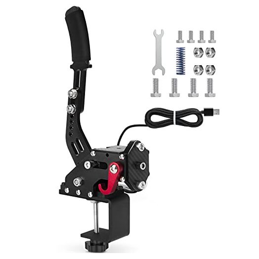 aikeec 64Bit PC USB Handbrake, Upgrade SIM Racing Games Handbrake for LO GITECH G25 G27 G29 T500 T300 THRUST MASTER FANATECOSW DIRT RALLY, 2M Nylon Cable/Reinforced Spring/Black+Clamp